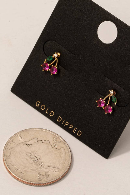 Golden Cherry Bliss Stud Earrings