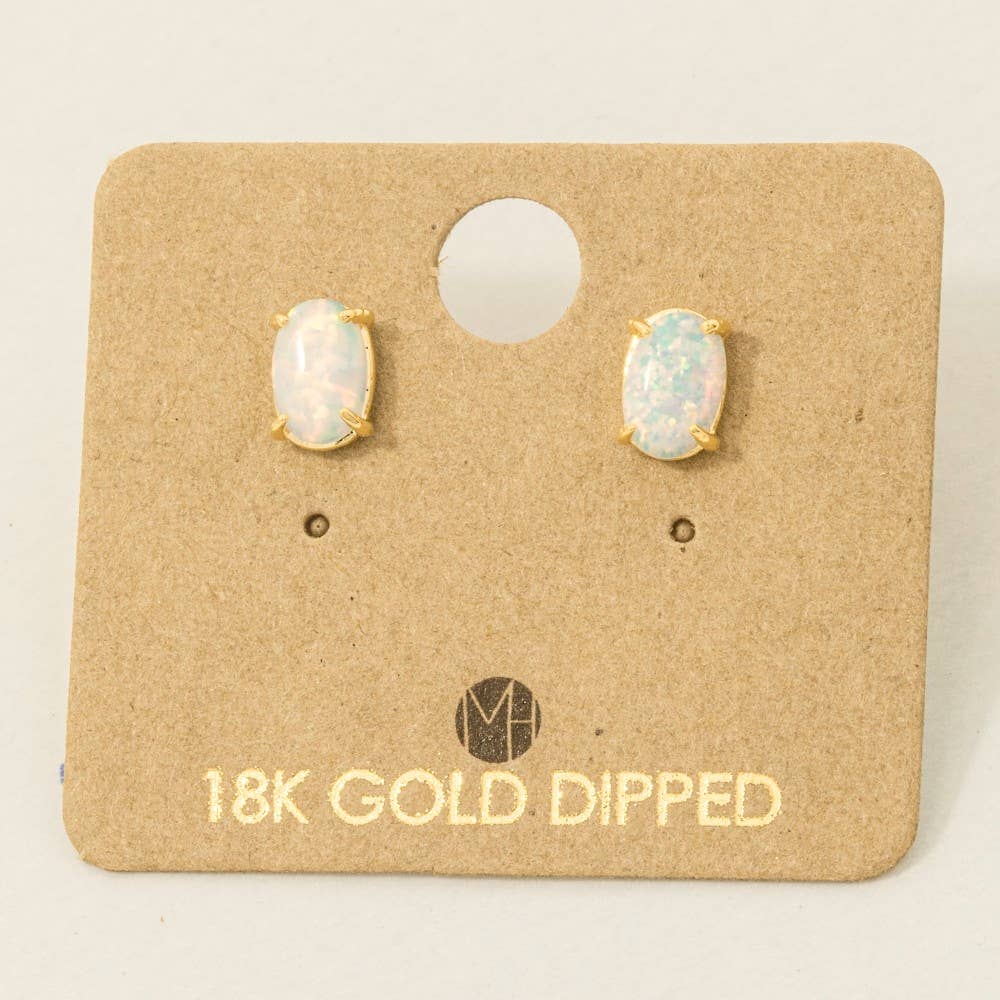 Gold Dipped Opal Stone Stud Earrings