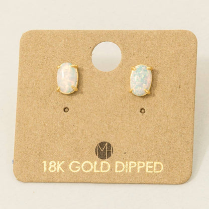 Gold Dipped Opal Stone Stud Earrings