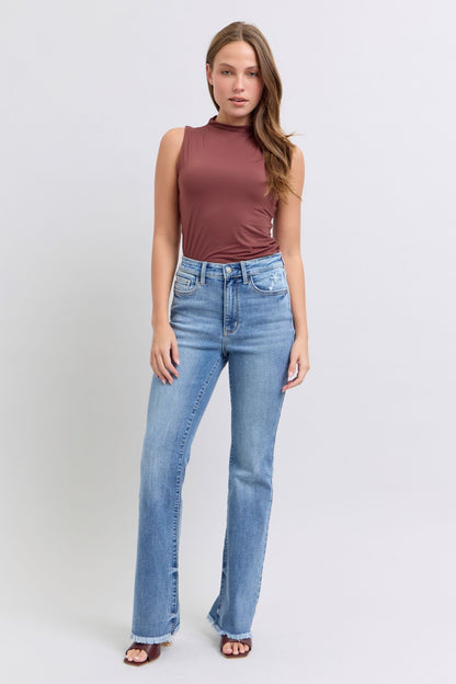 Judy Blue Full Size Raw Hem High Rise Bootcut Jeans - Your Go-To Stylish Denim