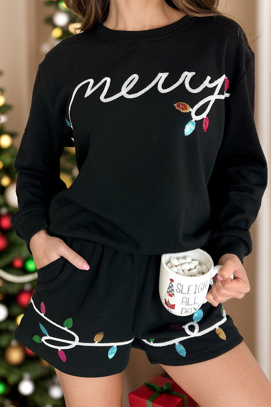 🎄 "Merry & Bright" Sequin Holiday Lounge Set