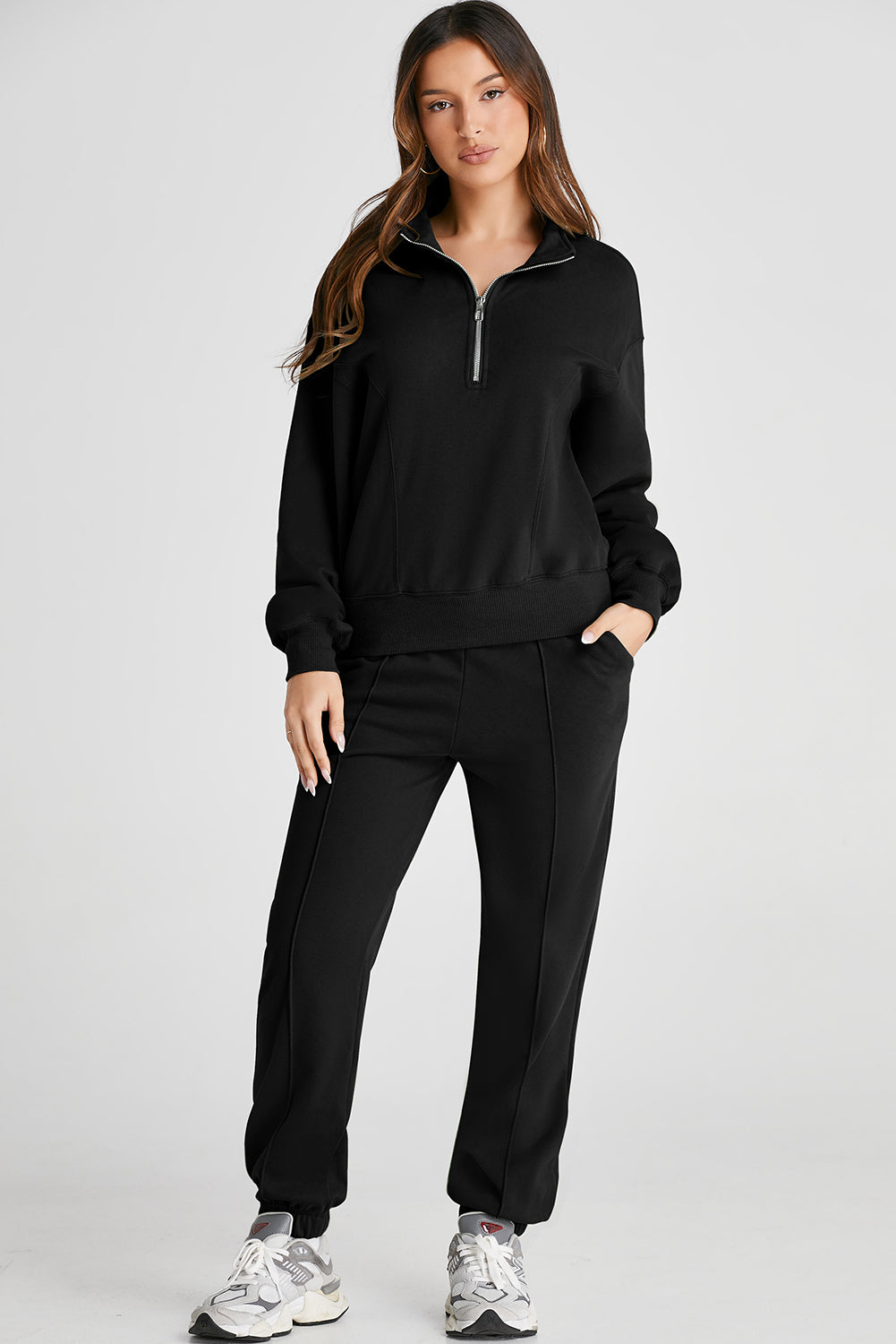 Sleek & Chill Two-Piece Half-Zip Jogger Set