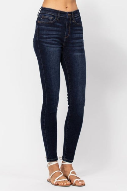 Judy Blue Full Size High Waist Handsand Skinny Jeans Dark Blue