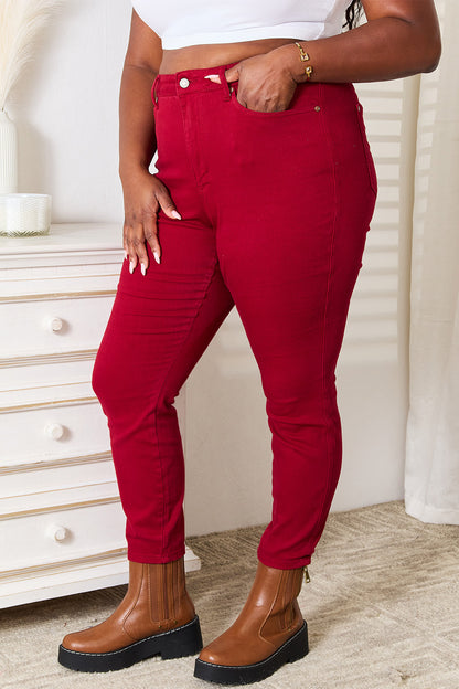 Judy Blue High Waist Tummy Control Skinny Jeans - Festive Red