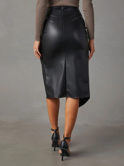 Twist & Slay High Waist Faux Leather Skirt