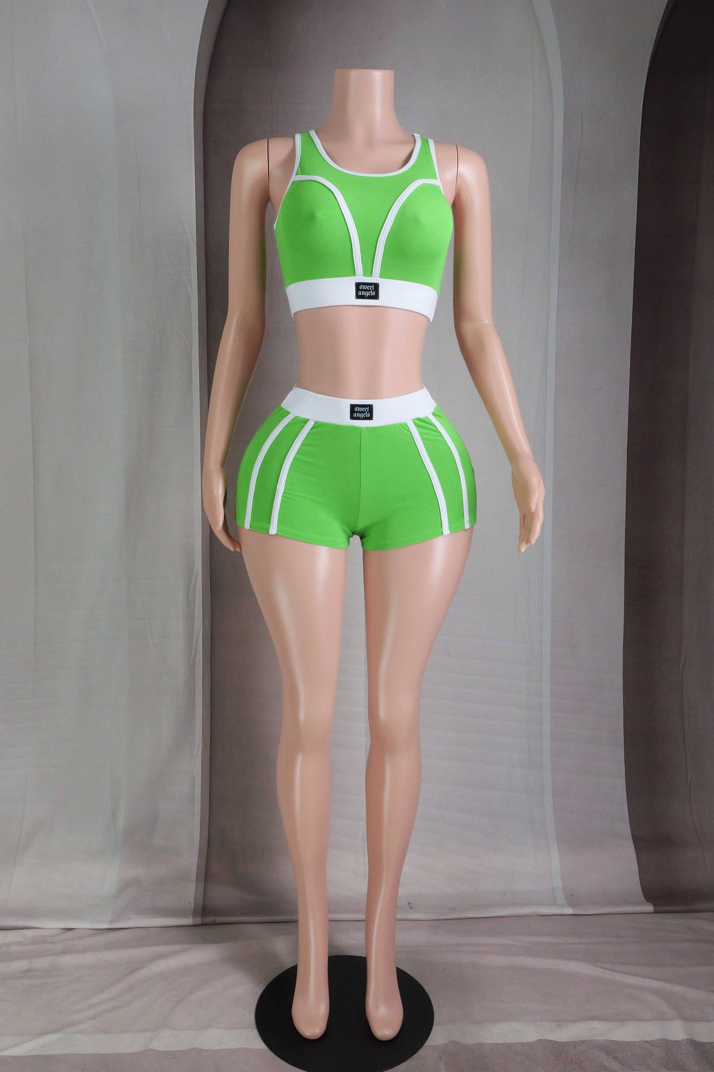 Lime Glow Contour Cotton Jersey Bralette + Mini Short Set