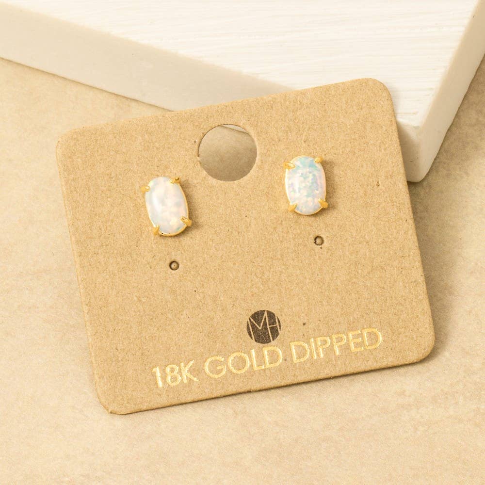 Gold Dipped Opal Stone Stud Earrings
