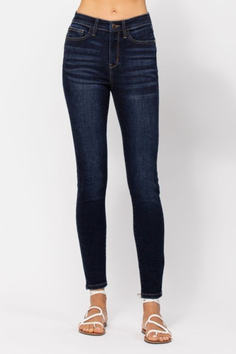 Judy Blue Full Size High Waist Handsand Skinny Jeans Dark Blue