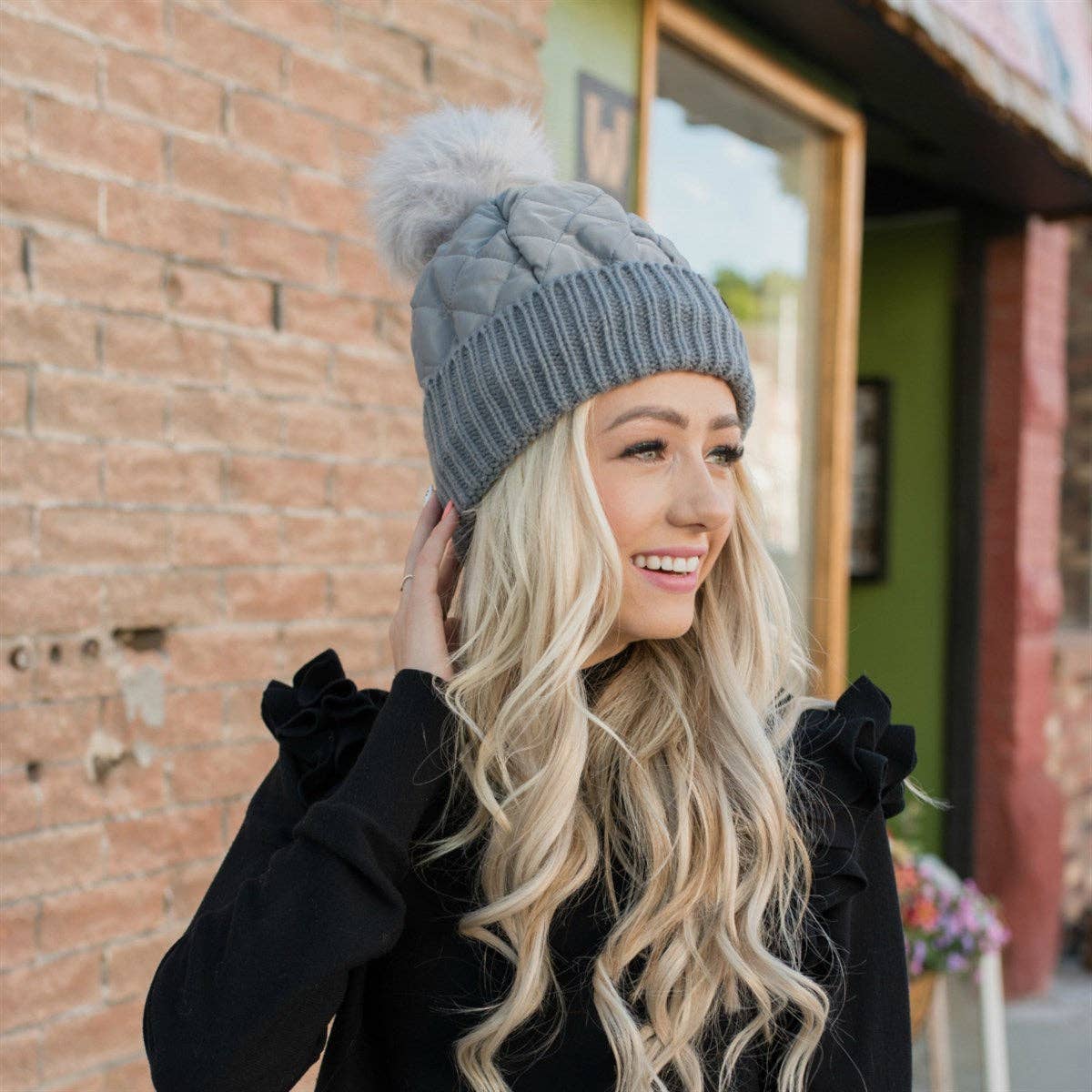 Snap & Slay Quilted Pom Beanie – The Perfect Blend of Cozy and Chic!