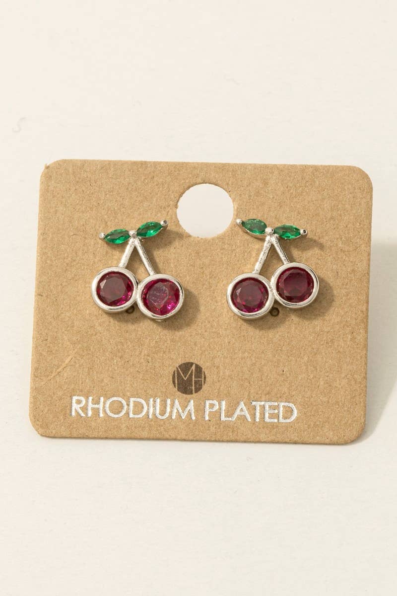Gold Dipped Cz Cherry Stud Earrings