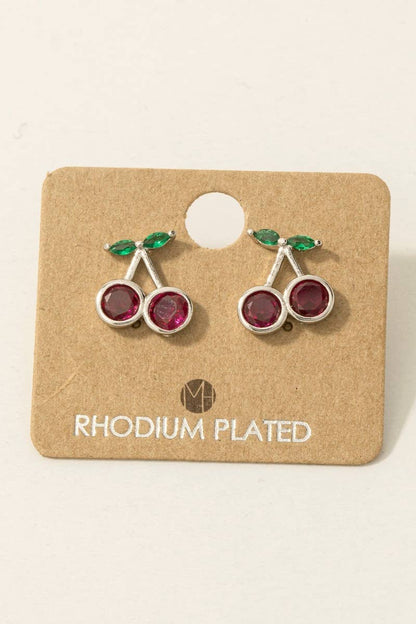 Gold Dipped Cz Cherry Stud Earrings