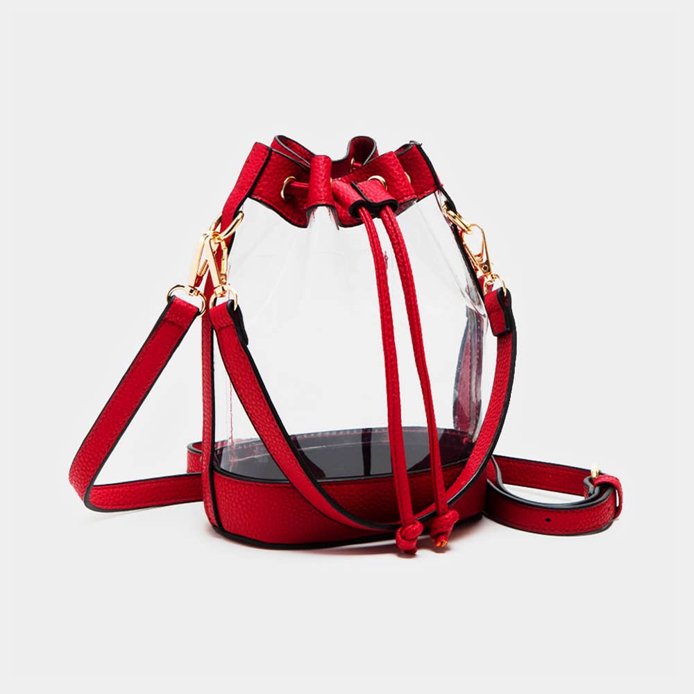 Solid Faux Leather Transparent Bucket Bag