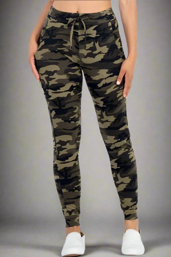 French Terry Camo Print Joggers - Soft & Stretchy Women's Joggers Small - 3X