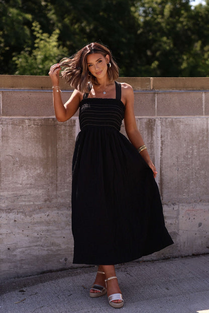 Summer Night Black Smocked Maxi Dress - FINAL SALE