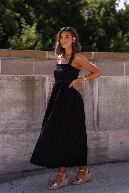 Summer Night Black Smocked Maxi Dress - FINAL SALE