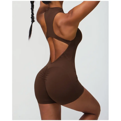 Zipper One Piece Fitness Peach Hip Yoga Romper