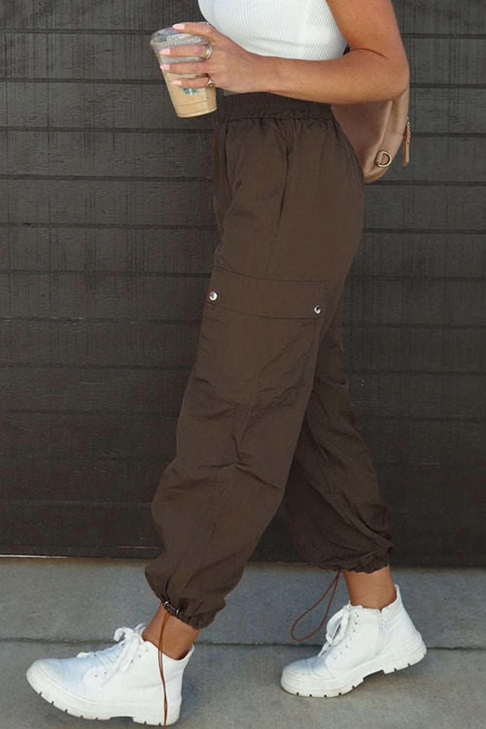 Drawstring Elastic Waist Pants with Pockets