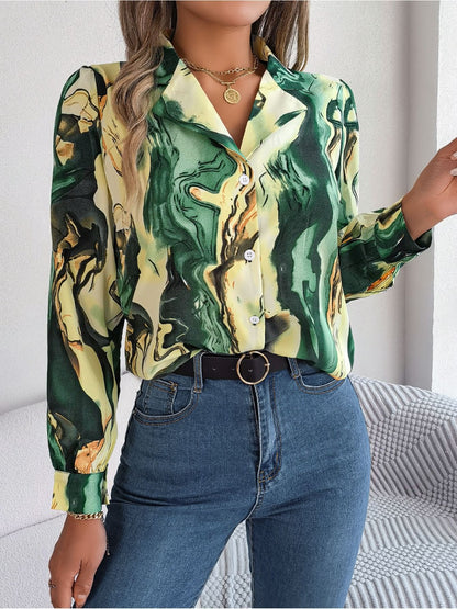 Printed Button Up Long Sleeve Shirt